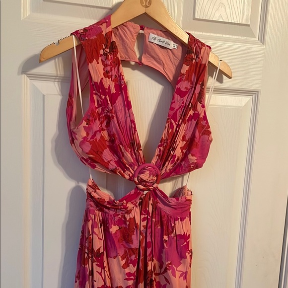 Free People Red and Pink Plunge Neck Sundress Resort Wear - Picture 2 of 5